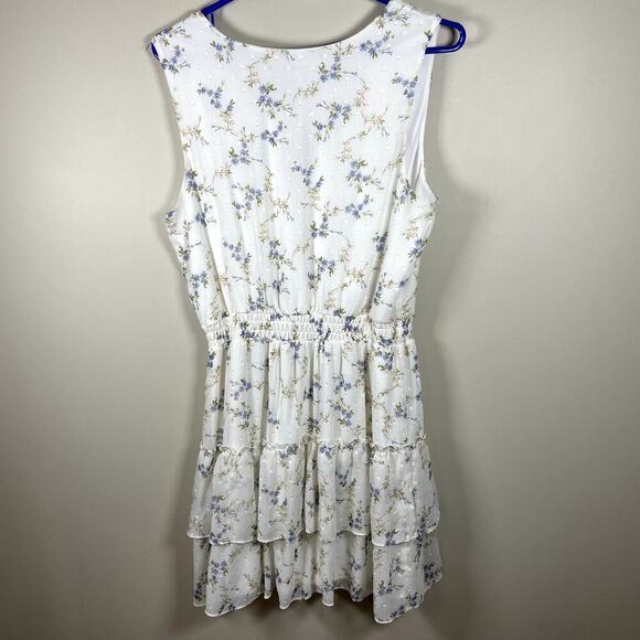 IZ BYER Juniors LG Y2K Ruffled Floral Sleeveless Cottage Fairy V-Neck Dress Midi - Picture 3 of 10